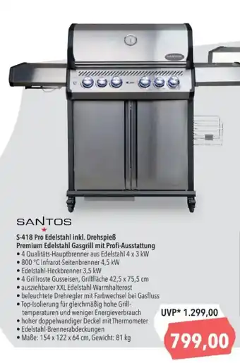 S-418 Pro Edelstahl inkl. Drehspieß Premium Edelstahl Gasgrill mit Profi-Ausstattung