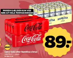 Netto Coca‑Cola eller Ramlösa citrus 24x33 cl tilbud