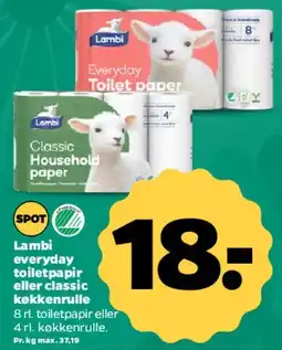 Netto Lambi everyday toiletpapir eller classic køkkenrulle tilbud