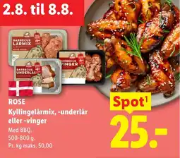 Lidl ROSE Kyllingelårmix, -underlår eller -vinger tilbud