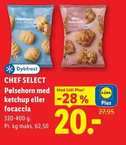 Lidl CHEF SELECT Pølsehorn med ketchup eller focaccia tilbud