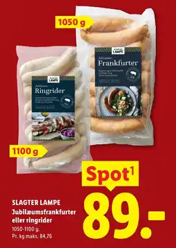 Lidl SLAGTER LAMPE Jubilæumsfrankfurter eller ringrider tilbud