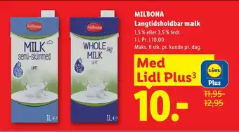 Lidl MILBONA Langtidsholdbar mælk tilbud