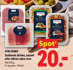 Lidl ITALIAMO Italiensk skinke, salami eller oliven uden sten tilbud