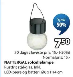 JYSK NATTERGAL solcellelampe tilbud