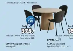 JYSK GEVNINGE spisebordsstol tilbud