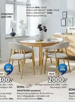 JYSK MARSTRAND spisebord tilbud
