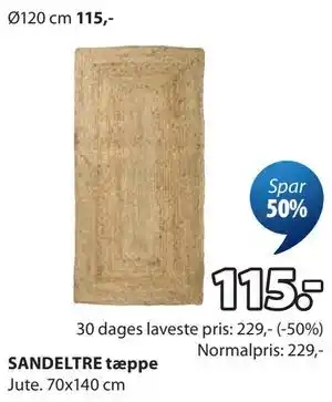 JYSK SANDELTRE tæppe tilbud