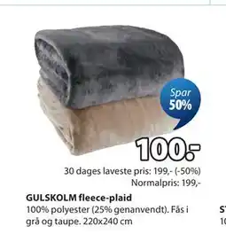 JYSK GULSKOLM fleece-plaid tilbud
