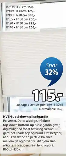 JYSK HVEN up & down plisségardin tilbud