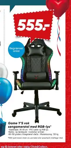 Bilka Game Y’S vok sengamerstol med RGB-lys tilbud