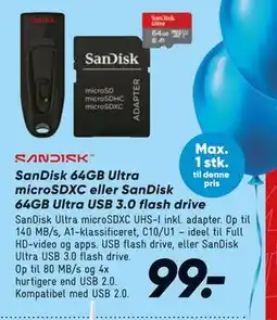 Bilka SanDisk 64GB Ultra microSDXC eller SanDisk 64GB Ultra USB 3.0 flash drive tilbud