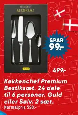 Bilka Køkkenchef Premium Bestiksæt 24 dele til 6 personer. Guld eller Sølv. 2 sæt tilbud