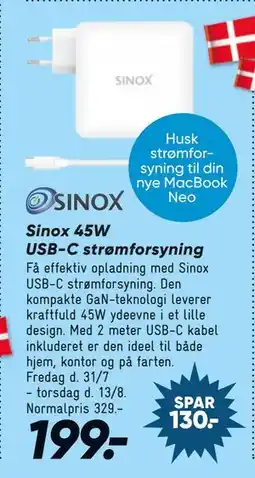Bilka Sinox 45W USB-C strømforsyning tilbud