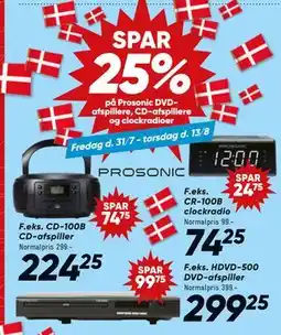 Bilka SPAR 25% på alle Prosonic Prosonic DVD-afspillere, CD-afspillere og clockradioer tilbud