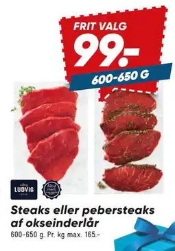 Bilka Steaks eller pebersteaks af okseinderlår tilbud