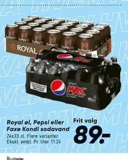 Bilka Royal øl, Pepsi eller Faxe Kondi sodavand tilbud