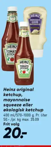Bilka Heinz original ketchup, mayonnaise squeeze eller økologisk ketchup tilbud