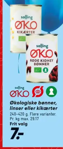 Bilka Økologiske bønner, linser eller kikærter tilbud