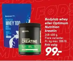Bilka Bodylab whey eller Optimum Nutrition kreatin tilbud
