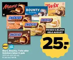 Netto Mars, Bounty, Twix eller Snickers isbar 5-pak tilbud