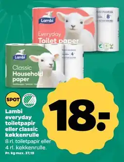 Netto Lambi everyday toiletpapir eller classic køkkenrulle tilbud