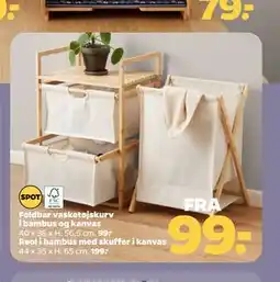 Netto Foldbar vasketøjskurv i bambus og kanvas tilbud