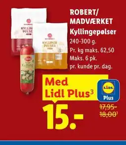 Lidl ROBERT/ MADVÆRKET Kyllingepølser, App-pris tilbud