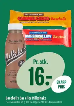 Min Købmand Barebells Bar eller Milkshake tilbud