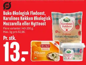 Min Købmand Buko Økologisk Flødeost, Karolines Køkken Økologisk Mozzarella eller Hytteost tilbud