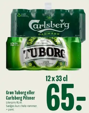Min Købmand Grøn Tuborg eller Carlsberg Pilsner (12 x 33 cl) tilbud