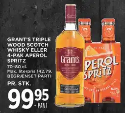 MENY Grant's Triple Wood Scotch Whisky eller 4-pak Aperol Spritz tilbud