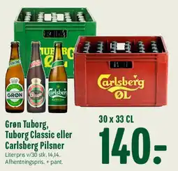 Min Købmand Grøn Tuborg, Tuborg Classic eller Carlsberg Pilsner (kasse) tilbud