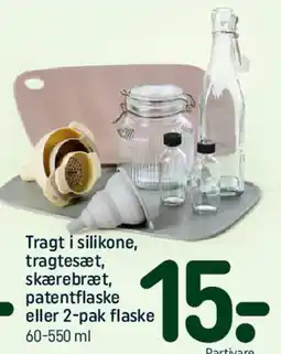 REMA 1000 Tragt i silikone, tragtesæt, skærebræt, patentflaske eller 2-pak flaske tilbud