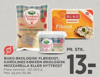 MENY Buko økologisk flødeost, Karolines Køkken økologisk mozzarella eller hytteost tilbud