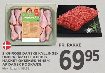 MENY 2 kg Rose danske kyllinge-underlår eller 600 g hakket oksekød 14-18% tilbud