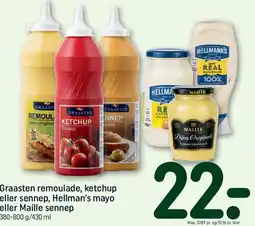 REMA 1000 Graasten remoulade, ketchup eller sennep Hellmann's mayo Maille sennep tilbud