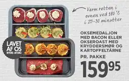MENY Oksemedaljon med bacon eller okserad med kryddersmør og kartoffeltårne tilbud
