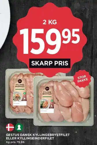 MENY Gestus dansk kyllingebrystfilet eller kyllingeinderfilet tilbud