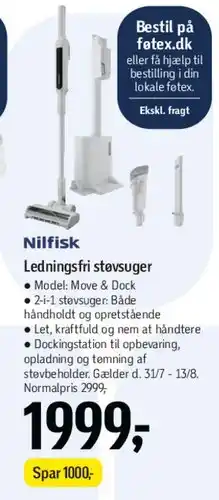 Føtex Nilfisk ledningsfri støvsuger (Move & Dock) tilbud