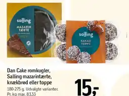 Føtex Dan Cake romkugler, Salling mazarintærte, knækbrød eller toppe tilbud