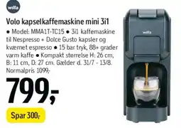Føtex Volo kapselkaffemaskine mini 3i tilbud