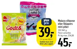 Føtex Malaco slikpose eller Skippers mini piber tilbud