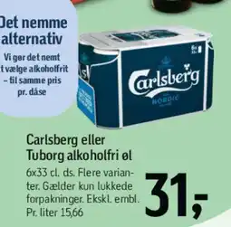 Føtex Carlsberg eller Tuborg alkoholfri øl (6-pak) tilbud