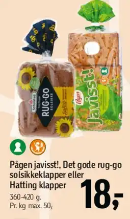 Føtex Pågen/Javisst! rug- og solsikkeklapper / Hatting klapper tilbud