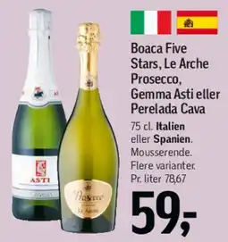 Føtex Boaca Five Stars / Le Arche Prosecco / Gemma Asti eller Perelada Cava tilbud