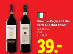 Lidl Primitivo puglia igt eller corte alle mura chianti tilbud
