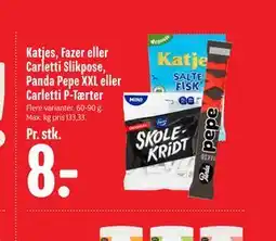Min Købmand Katjes, Fazer eller Carletti Slikpose, Panda Pepe XXL eller Carletti P-Tærter tilbud