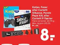 SPAR Katjes, Fazer eller Carletti Slikpose, Panda Pepe XXL eller Carletti P-Tærter tilbud