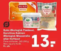 SPAR Buko Økologisk Flødeost, Karolines Køkken Økologisk Mozzarella eller Hytteost tilbud